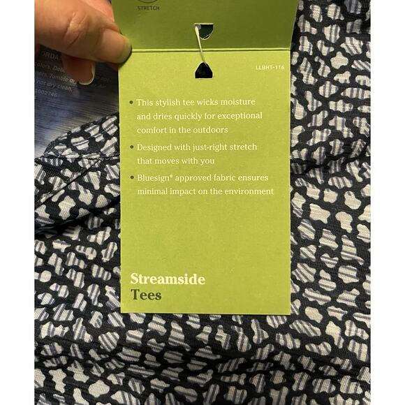 LL Bean Top Womens XL Reg Streamside Tee Split Neck 3/4 Sleeve Gorpcore Blue NWT - Picture 7 of 9